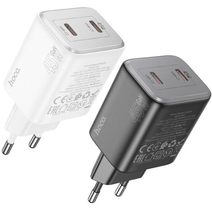 Сетевое зарядное устройство Hoco N42 Elogiado 2C PD45W + кабель Type-C to Lightning - Black: фото 8 из 11