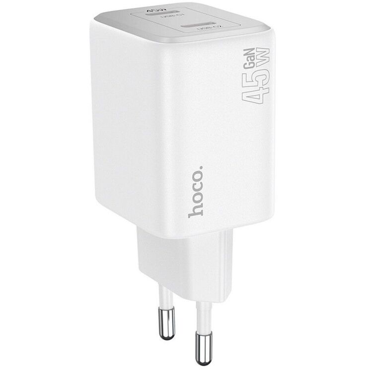 Сетевое зарядное устройство Hoco N42 Elogiado 2C PD45W + кабель Type-C to Lightning - White: фото 4 из 11