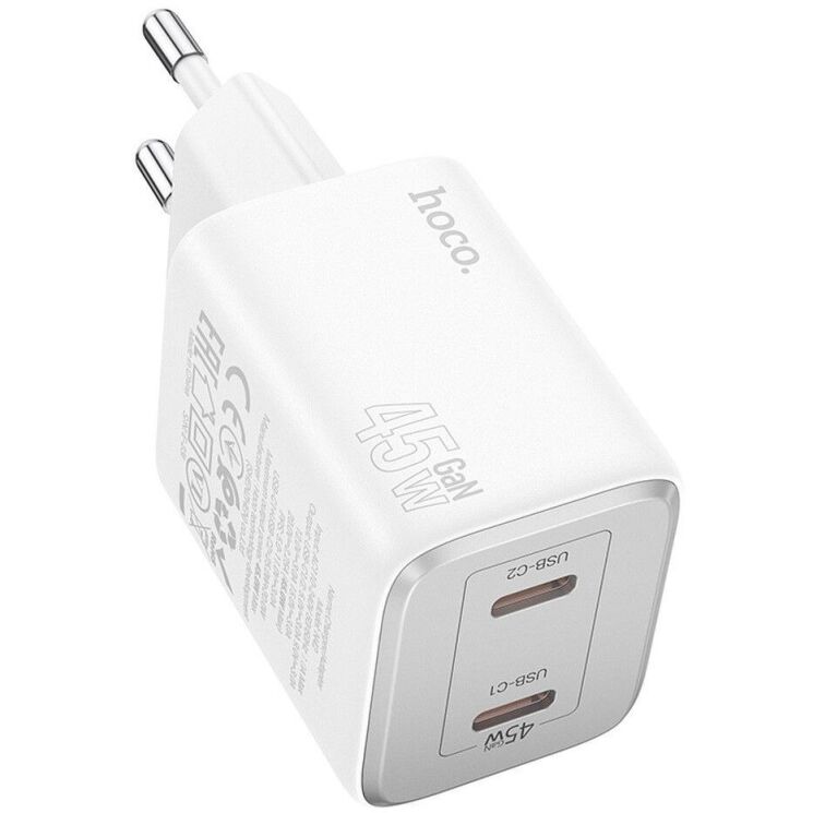 Сетевое зарядное устройство Hoco N42 Elogiado 2C PD45W + кабель Type-C to Lightning - White: фото 3 из 11
