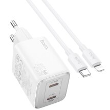 Сетевое зарядное устройство Hoco N42 Elogiado 2C PD45W + кабель Type-C to Lightning - White: фото 1 из 11