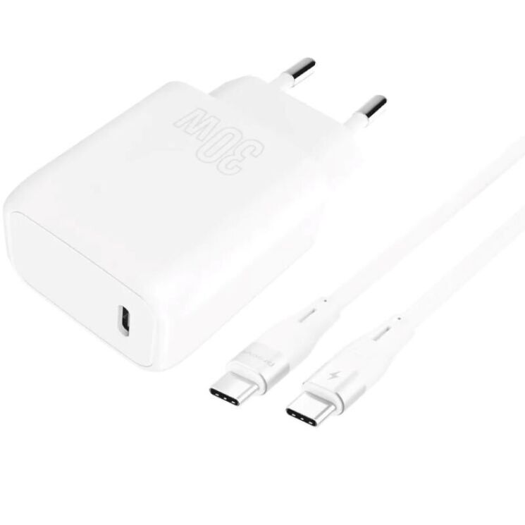 Мережевий зарядний пристрій Proove Silicone Power 30W + кабель Type-C to Type-C - White: фото 1 з 6