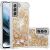 Силиконовый (TPU) чехол Deexe Liquid Glitter для Samsung Galaxy S21 FE (G990) - Gold Hearts: фото 1 из 7