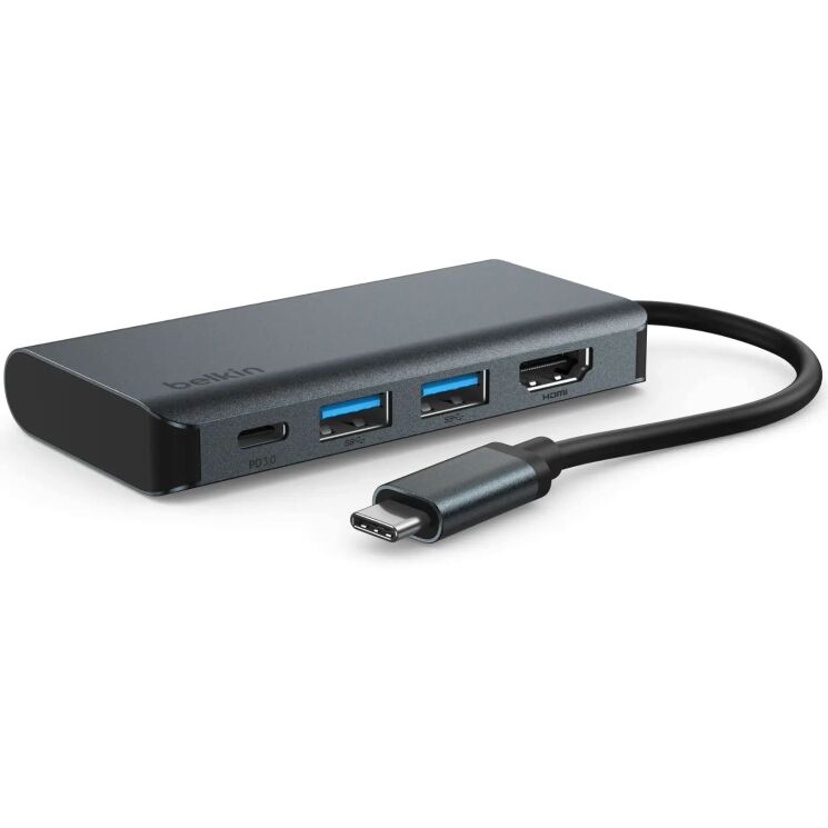 USB HUB Belkin Multiport Adapter Type-C to Type-C + 2USB + HDMI (AVC019ttDG-RL) - Dark Gray: фото 2 з 3
