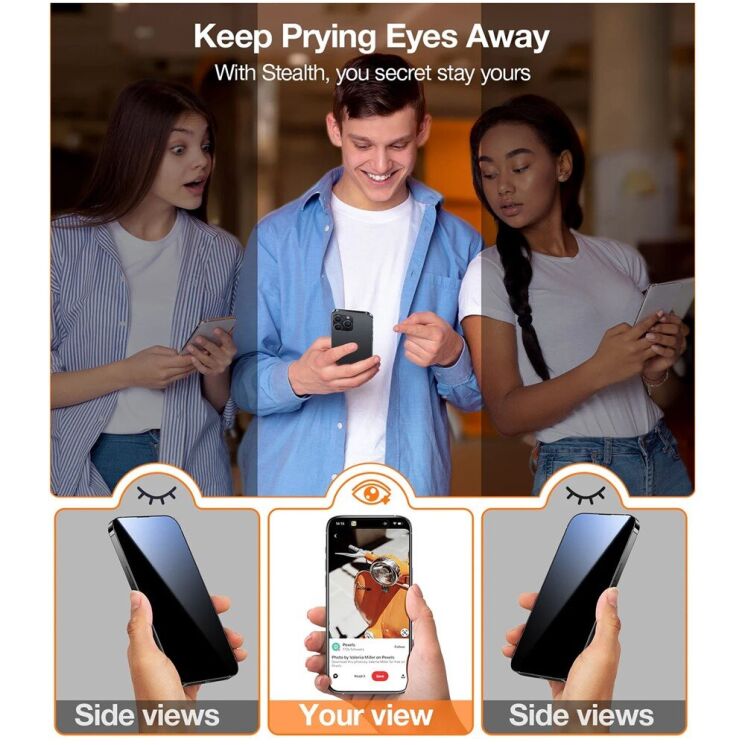 Защитное стекло TORRAS GlassGo Privacy для iPhone 16 Pro - Black: фото 5 из 9