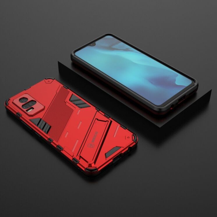 Защитный чехол с подставкой Deexe Bibercas для VIVO V21e - Red: фото 5 из 11