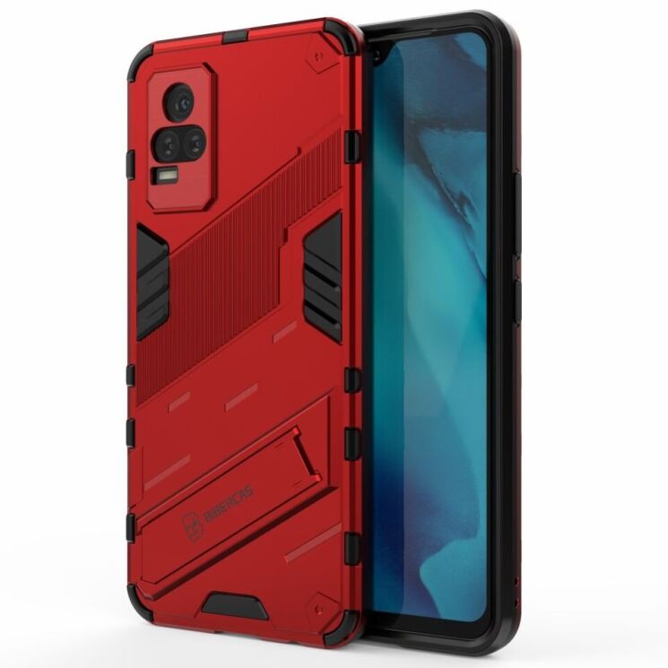 Защитный чехол с подставкой Deexe Bibercas для VIVO V21e - Red: фото 2 из 11