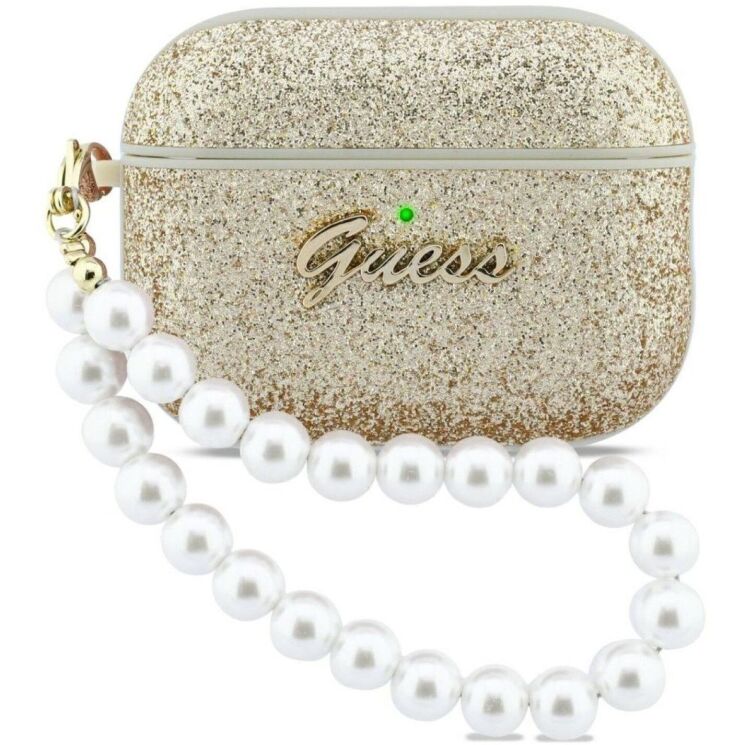 Захисний чохол Guess Glitter Pearl Strap для AirPods Pro 3 (GUAP3GLGPSD) - Gold: фото 1 з 5