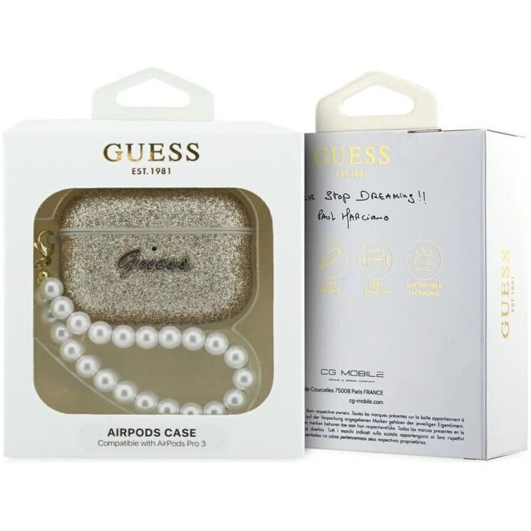 Захисний чохол Guess Glitter Pearl Strap для AirPods Pro 3 (GUAP3GLGPSD) - Gold: фото 4 з 5