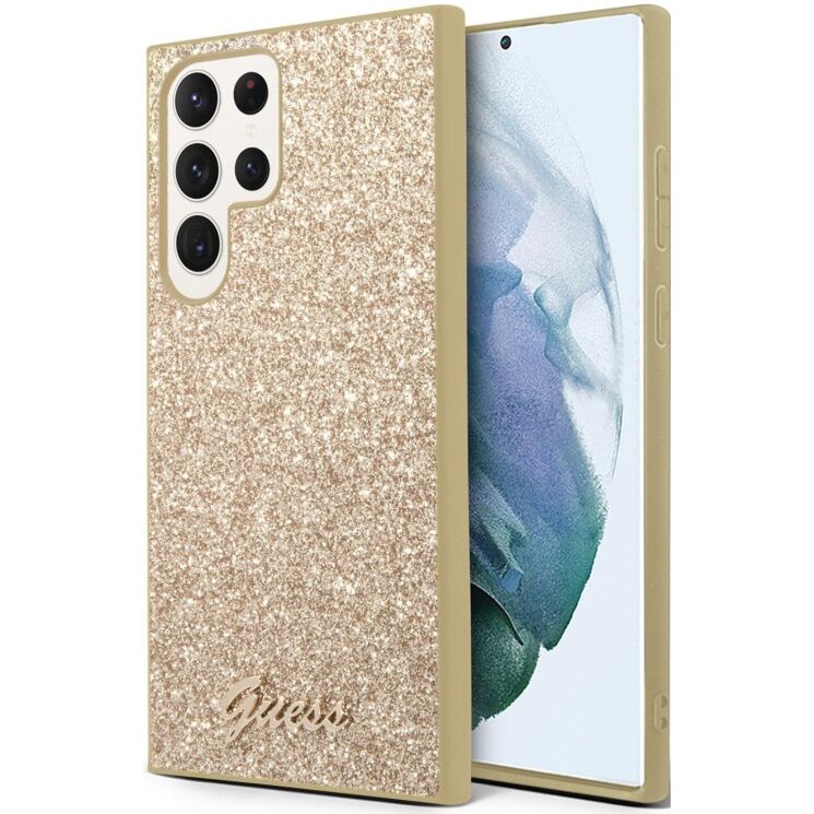 Защитный чехол Guess Glitter Script (FP) для Samsung Galaxy S23 Ultra (S918) GUHCS23LHGGSHD - Gold: фото 1 из 4