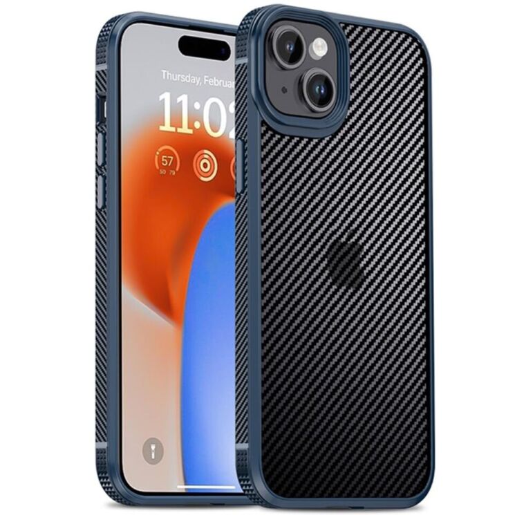 Защитный чехол IPAKY Carbon Fiber для Apple iPhone 15 - Blue: фото 1 из 10