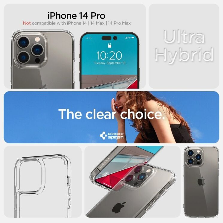 Защитный чехол Spigen (SGP) Crystal Hybrid для Apple iPhone 14 Pro - Crystal Clear: фото 8 из 11