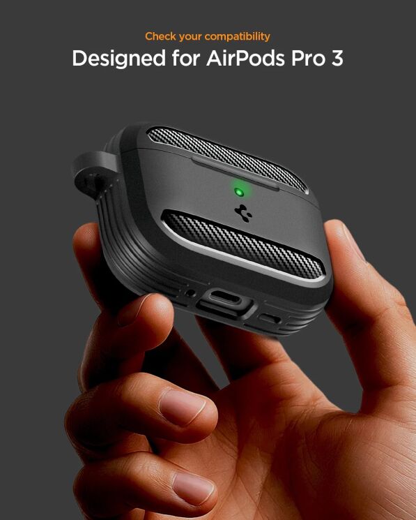 Защитный чехол Spigen (SGP) Rugged Armor (FH) для AirPods Pro 3 (ACS09822) - Matte Black: фото 13 из 18