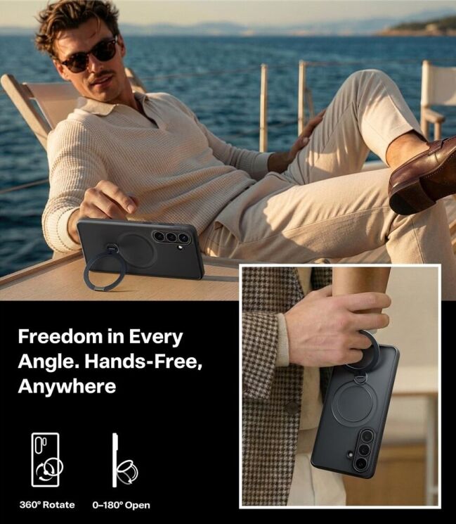 Захисний чохол TORRAS Ostand Q3 Spin (with MagSafe) для Samsung Galaxy S26 - Black: фото 10 з 12