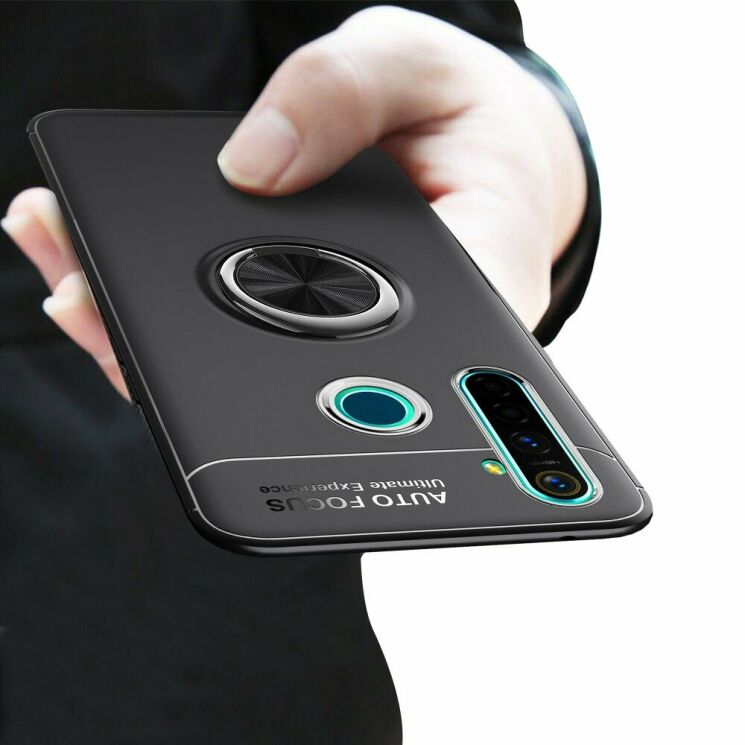 Захисний чохол UniCase Magnetic Ring для Realme 5 Pro - All Black: фото 5 з 12