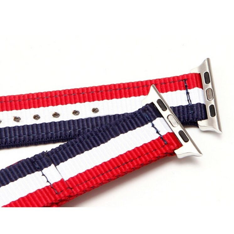 Ремінець UniCase Nylon для Apple Watch 42 (Series 10/11) / 41 / 40 / SE 40 / 38 - Blue / White / Red Three Stripes: фото 10 з 16