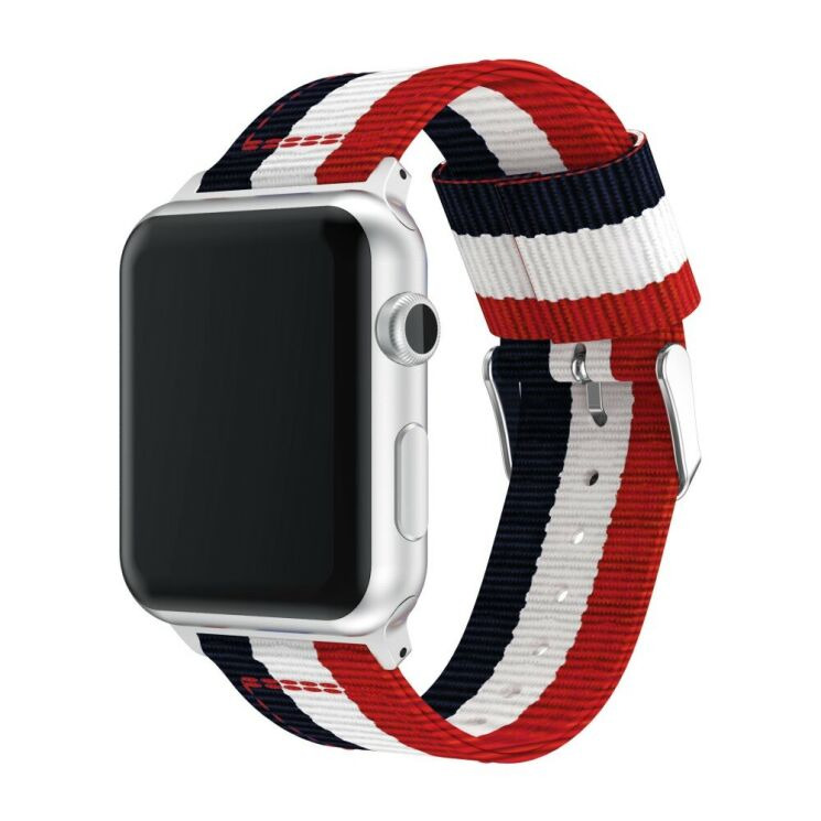 Ремінець UniCase Nylon для Apple Watch 42 (Series 10/11) / 41 / 40 / SE 40 / 38 - Blue / White / Red Three Stripes: фото 2 з 16