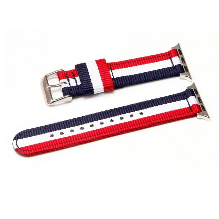 Ремінець UniCase Nylon для Apple Watch 42 (Series 10/11) / 41 / 40 / SE 40 / 38 - Blue / White / Red Three Stripes: фото 6 з 16