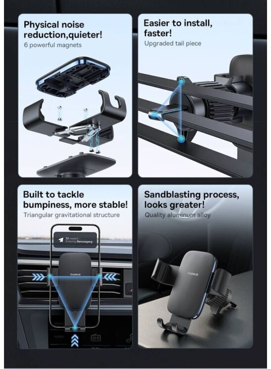 Автомобильный держатель Baseus Metal Age III Gravity Car Mount (Air Outlet Version) C40467600 - Grey: фото 6 из 21