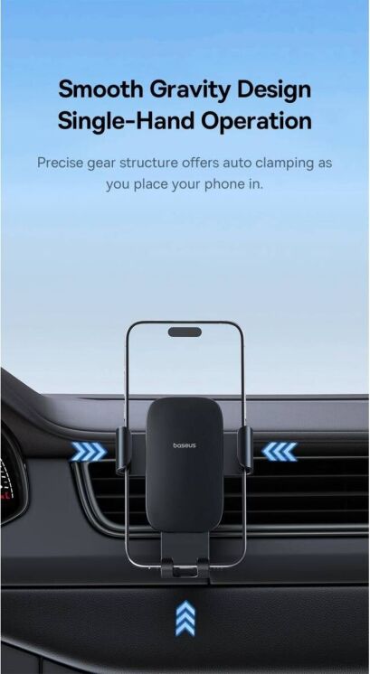 Автомобильный держатель Baseus Metal Age III Gravity Car Mount (Air Outlet Version) C40467600 - Grey: фото 9 из 21