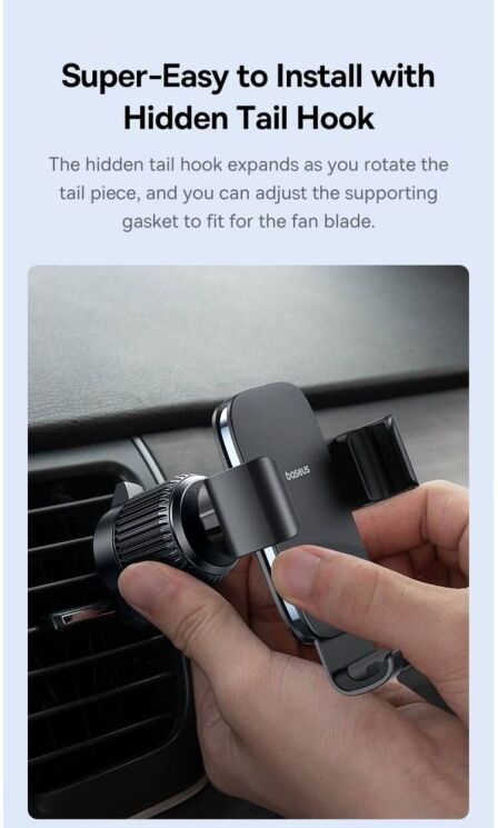 Автомобильный держатель Baseus Metal Age III Gravity Car Mount (Air Outlet Version) C40467600 - Grey: фото 12 из 21