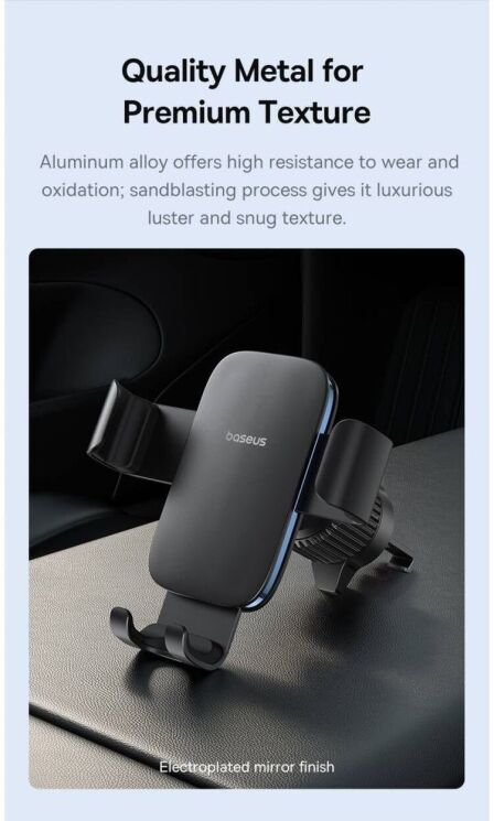 Автомобильный держатель Baseus Metal Age III Gravity Car Mount (Air Outlet Version) C40467600 - Grey: фото 11 из 21