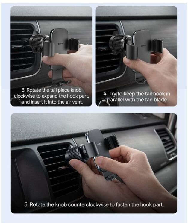 Автомобильный держатель Baseus Metal Age III Gravity Car Mount (Air Outlet Version) C40467600 - Grey: фото 20 из 21
