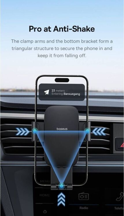 Автомобильный держатель Baseus Metal Age III Gravity Car Mount (Air Outlet Version) C40467600 - Grey: фото 15 из 21