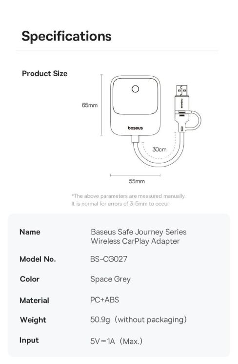 Беспроводной автомобильный адаптер Baseus PrimeTrip (Wireless Apple CarPlay) C10745100813-00 - Grey: фото 17 из 18