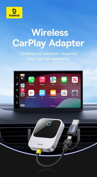 Беспроводной автомобильный адаптер Baseus PrimeTrip (Wireless Apple CarPlay) C10745100813-00 - Grey: фото 6 из 18