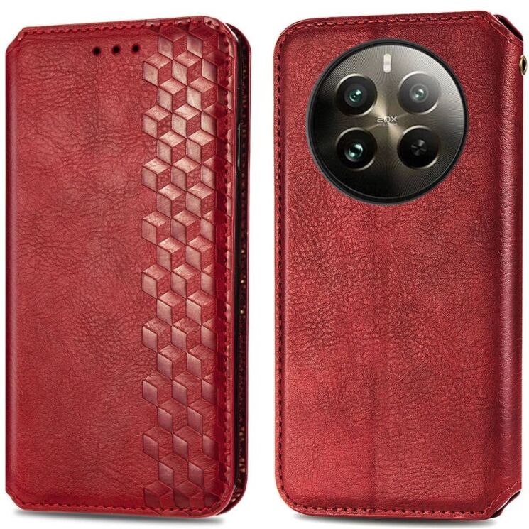 Чехол Deexe Rhombus Wallet для Realme 12 / 12 Plus - Red: фото 1 из 6
