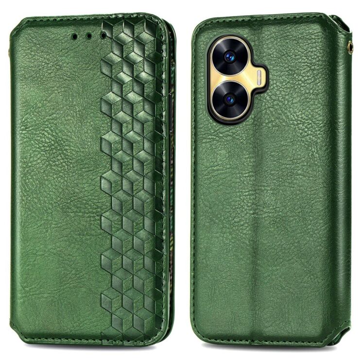 Чехол Deexe Rhombus Wallet для Realme C55 - Green: фото 1 из 9