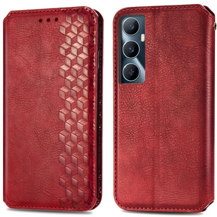 Чехол Deexe Rhombus Wallet для Realme C65 - Red: фото 1 из 9