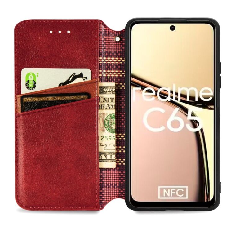 Чехол Deexe Rhombus Wallet для Realme C65 - Red: фото 2 из 9