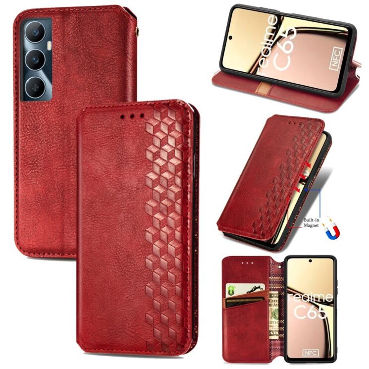 Чехол Deexe Rhombus Wallet для Realme C65 - Red: фото 6 из 9