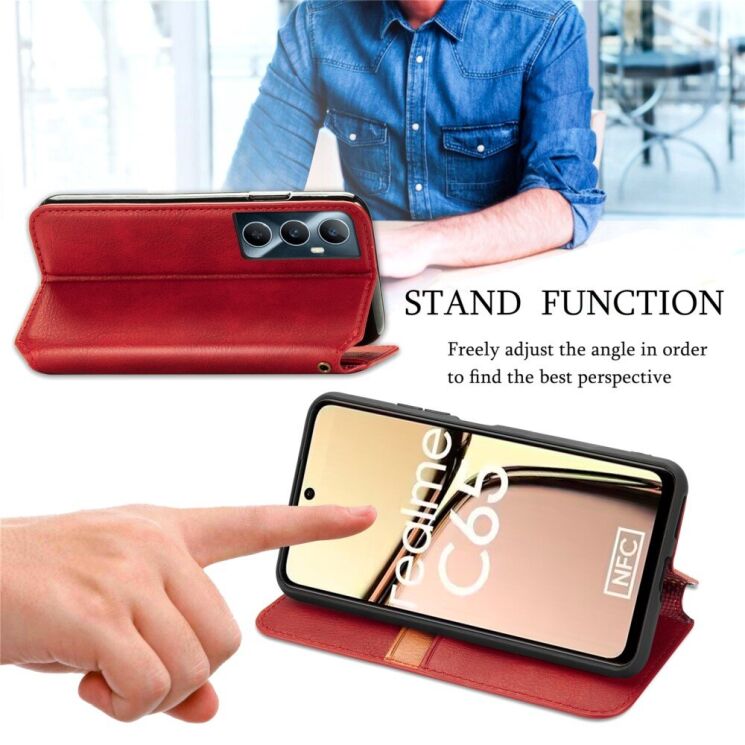 Чехол Deexe Rhombus Wallet для Realme C65 - Red: фото 8 из 9