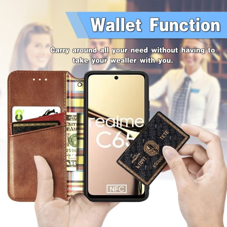 Чехол Deexe Rhombus Wallet для Realme C65 - Red: фото 9 из 9