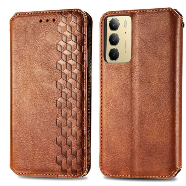 Чехол Deexe Rhombus Wallet для Realme C75 - Brown: фото 2 из 9