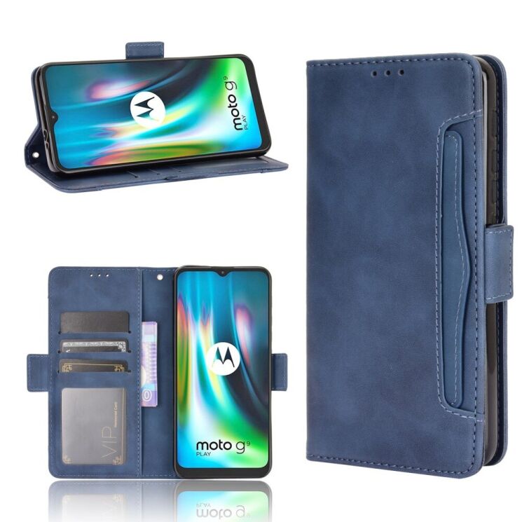 Чохол-книжка з кишеньками Deexe Wallet Stand для Motorola Moto E7 Plus / Moto G9 Play - Blue: фото 1 з 12