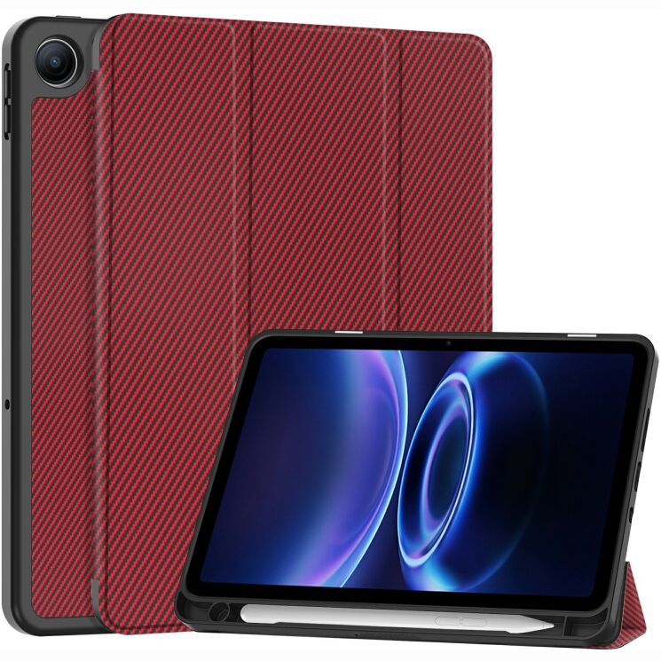 Чохол-книжка Deexe Carbon Folio для Xiaomi Redmi Pad 2 SE / Pad 2 9.7 - Red: фото 1 з 11