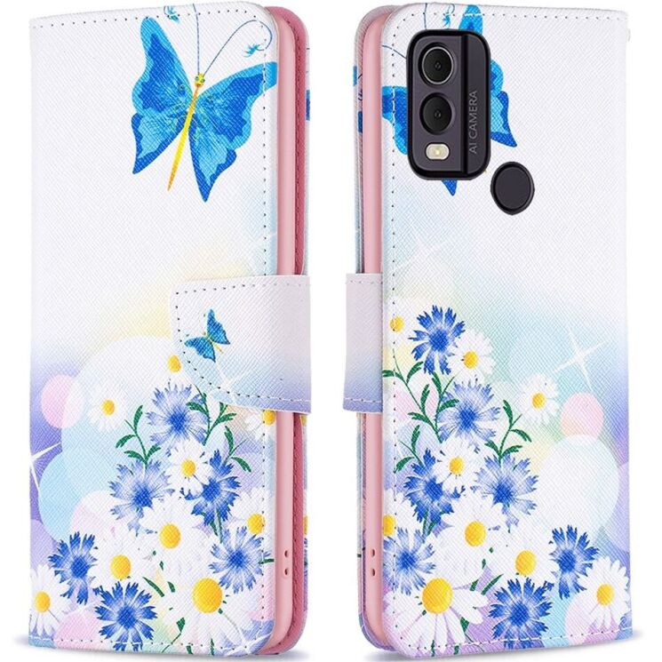 Чохол-книжка Deexe Color Wallet для Nokia C22 - Butterfly and Flowers: фото 1 з 7