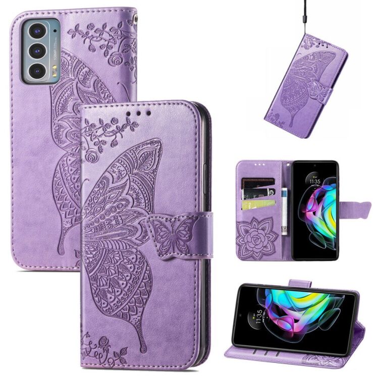 Чохол UniCase Butterfly Pattern для Motorola Edge 20 - Light Purple: фото 1 з 9