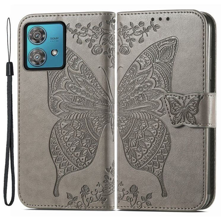Чехол UniCase Butterfly Pattern для Motorola Moto G84 - Grey: фото 1 из 5