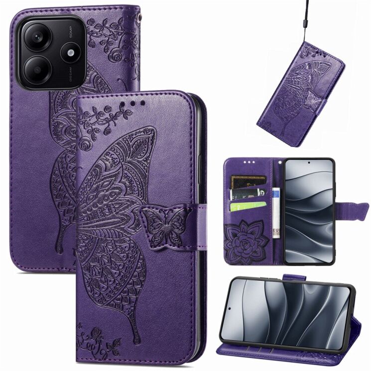 Чехол UniCase Butterfly Pattern для Xiaomi Redmi Note 14 5G - Dark Purple: фото 6 из 9