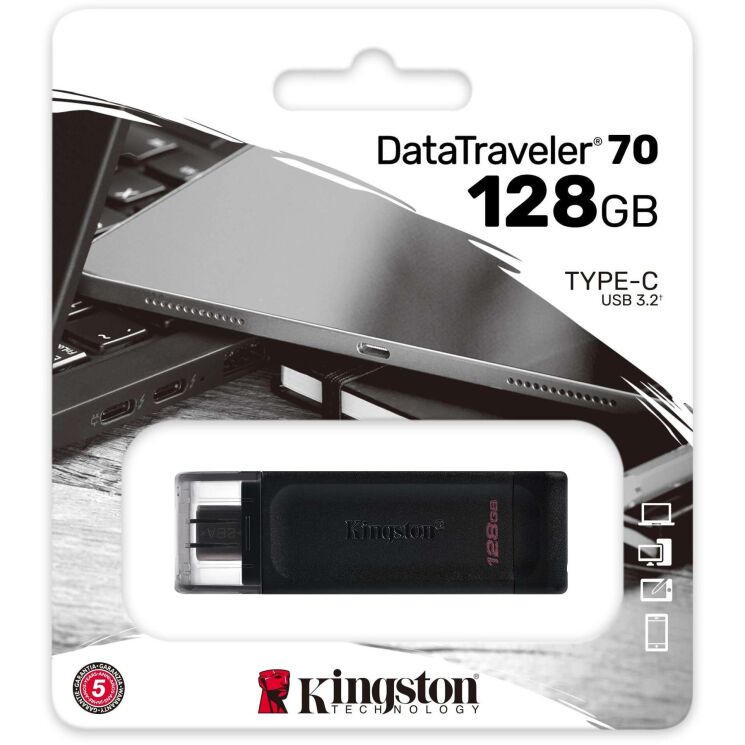 Флеш-накопичувач Kingston DT 70 128GB Type-C (DT70/128GB) - Black: фото 4 з 6