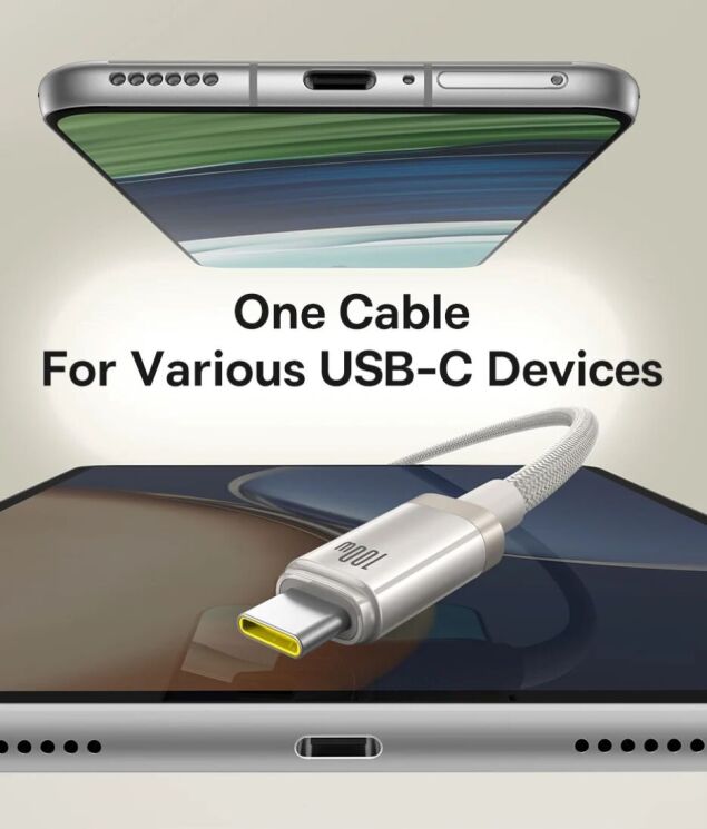 Кабель Baseus Titanium Alloy USB to Type-C (100W, 1m) P10378102 - Galaxy Titanium Gold: фото 9 з 20
