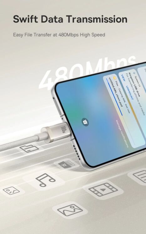 Кабель Baseus Titanium Alloy USB to Type-C (100W, 1m) P10378102 - Galaxy Titanium Gold: фото 17 з 20