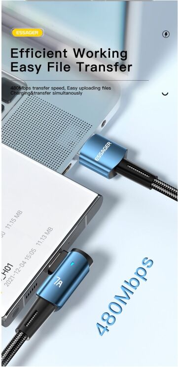 Кабель ESSAGER Sunset USB to Type-C (100W, 7A, 2m) EXCWT7A-CGA01-P - Black: фото 6 з 10