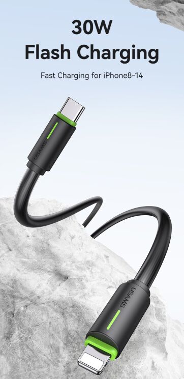 Кабель USAMS SJ735 Type-C to Lightning (30W, 2.4A, 1m) - White: фото 2 из 13
