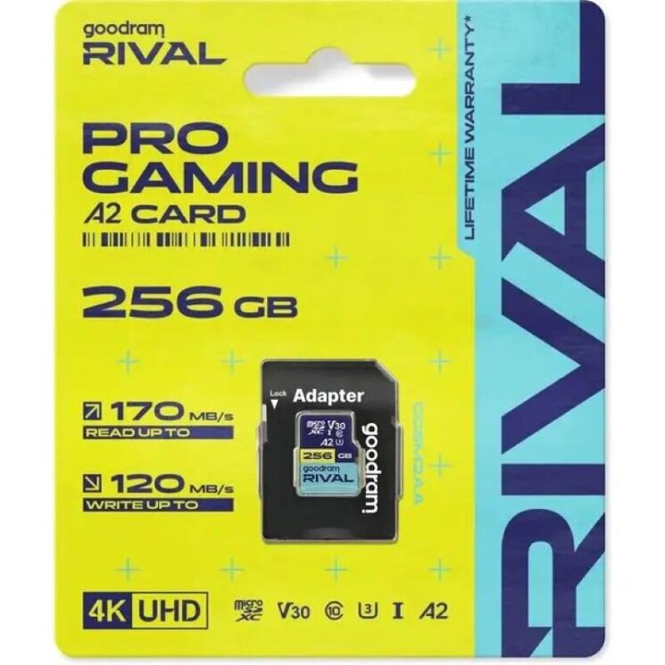 Картка пам&rsquo;ятi GOODRAM MicroSDXC Rival 256GB V30 A2 UHS I U3 R170 + адаптер (GGSM2AA-2560R12): фото 2 з 4