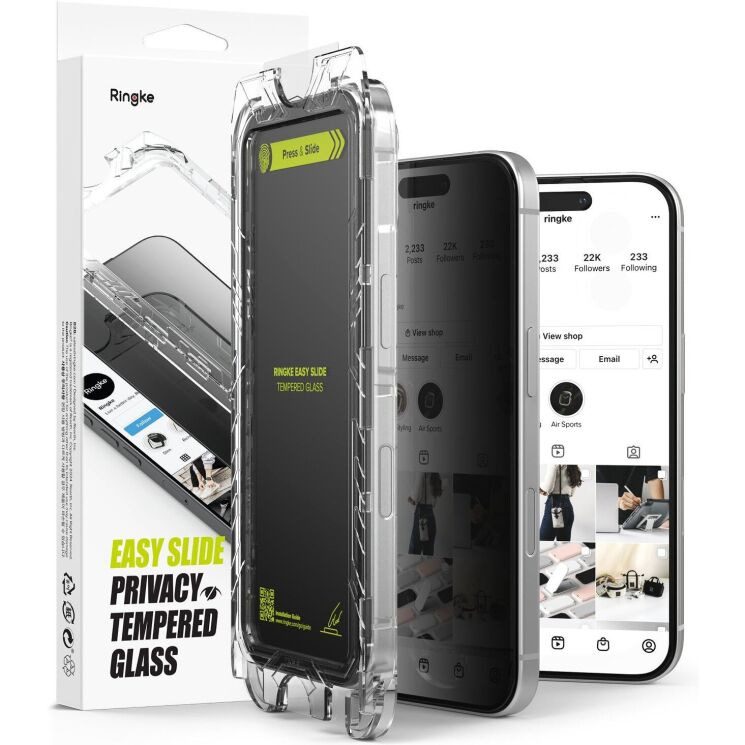 Комплект защитных стекол (2шт) Ringke Easy Slide Privacy для iPhone 16 Pro Max (8809961789724) - Black: фото 1 из 21